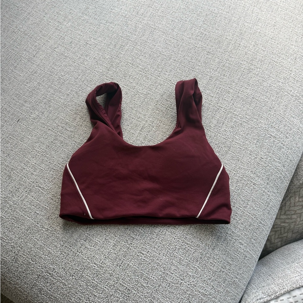 Women's Burgundy Seam-Trim Sports Bra